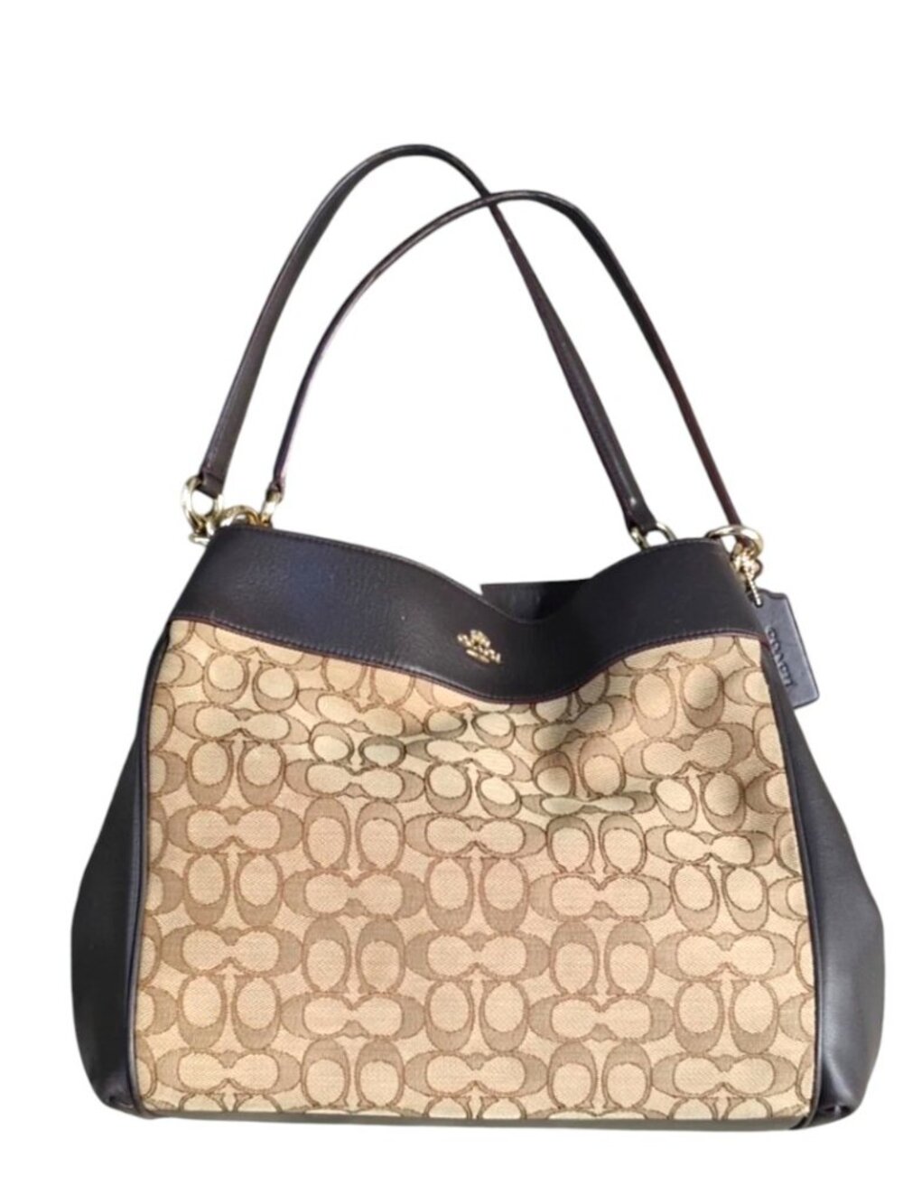Coach Tan Signature Canvas Shoulder Bag with Dark Brown Trim.❤️